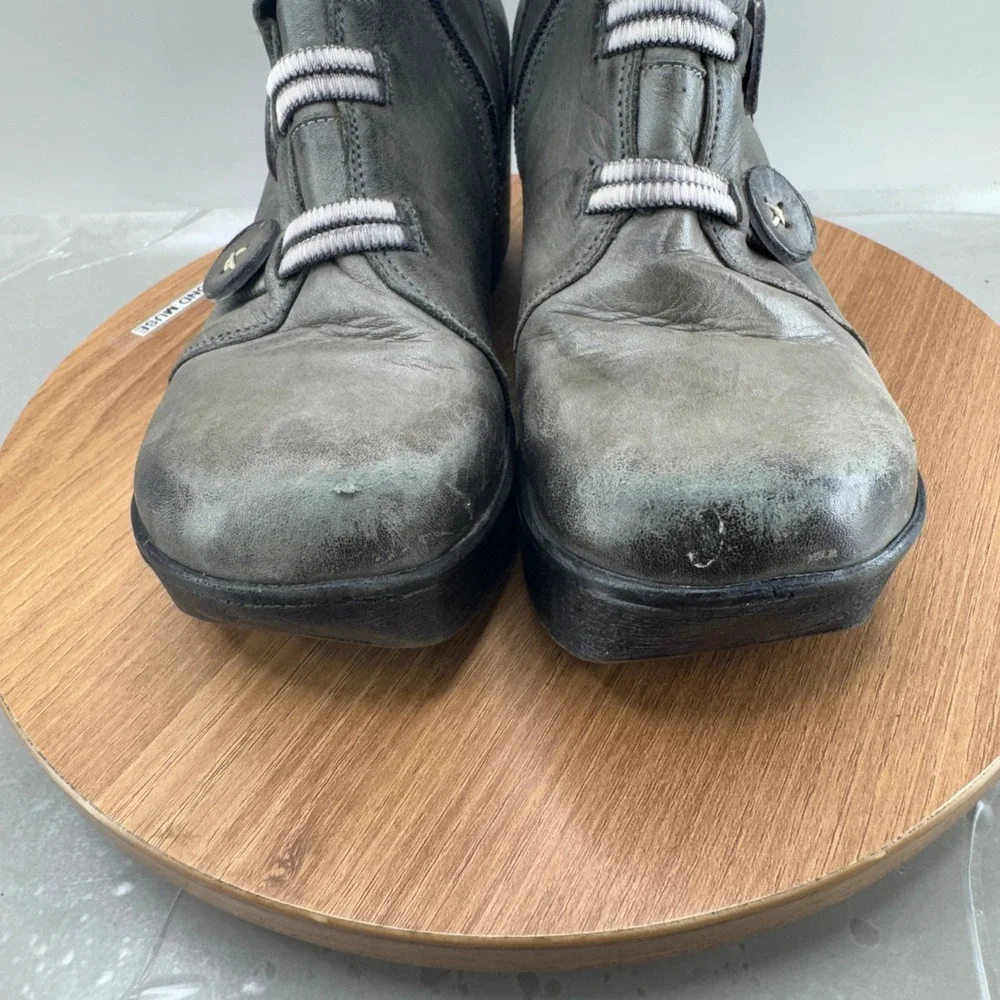 Unbranded Leather Platform Wedge Boots Size 36 5.5 6 Gray Steampunk Edgy Whimsy